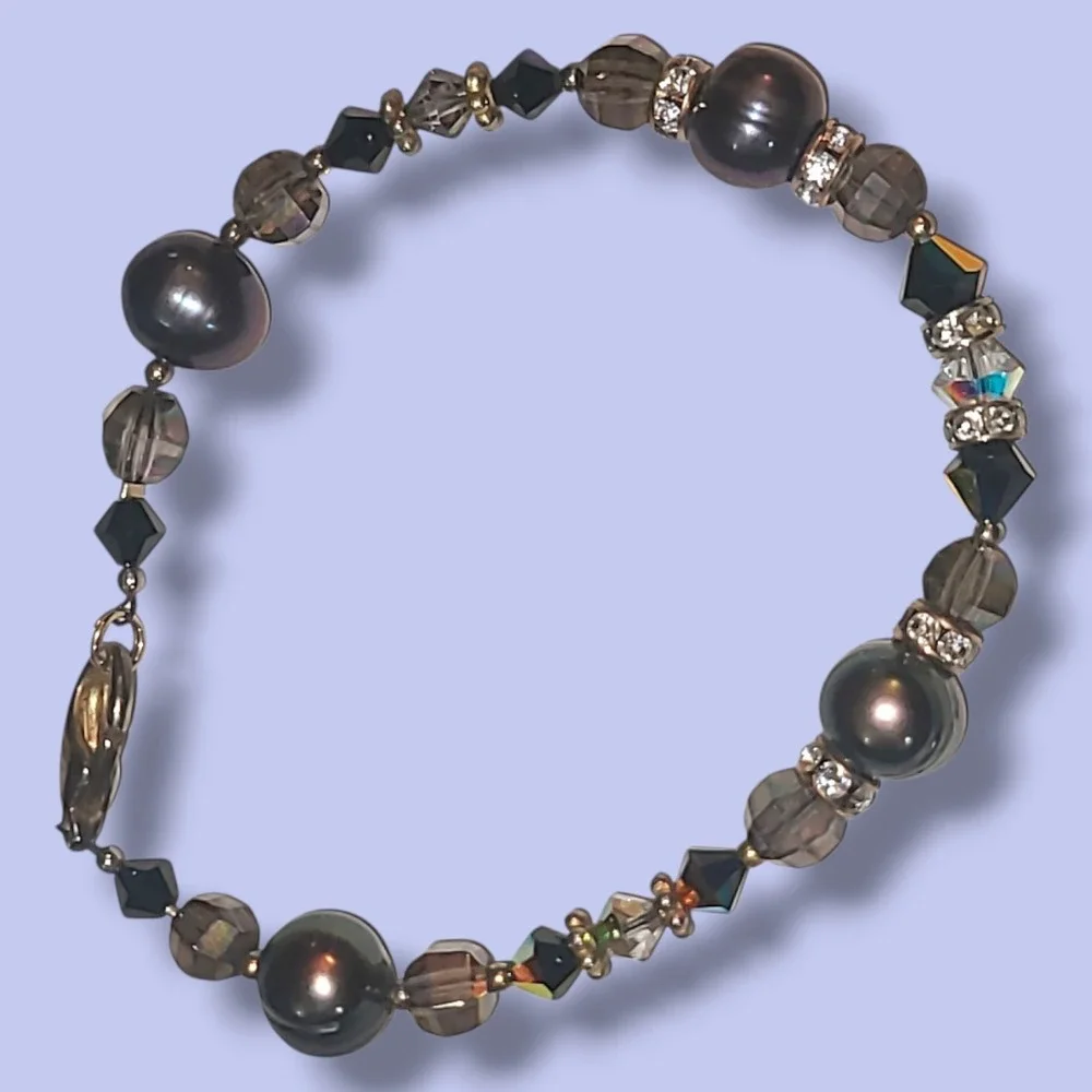 Tahitian Pearl & Crystal‎ Beaded Bracelet 7.5
